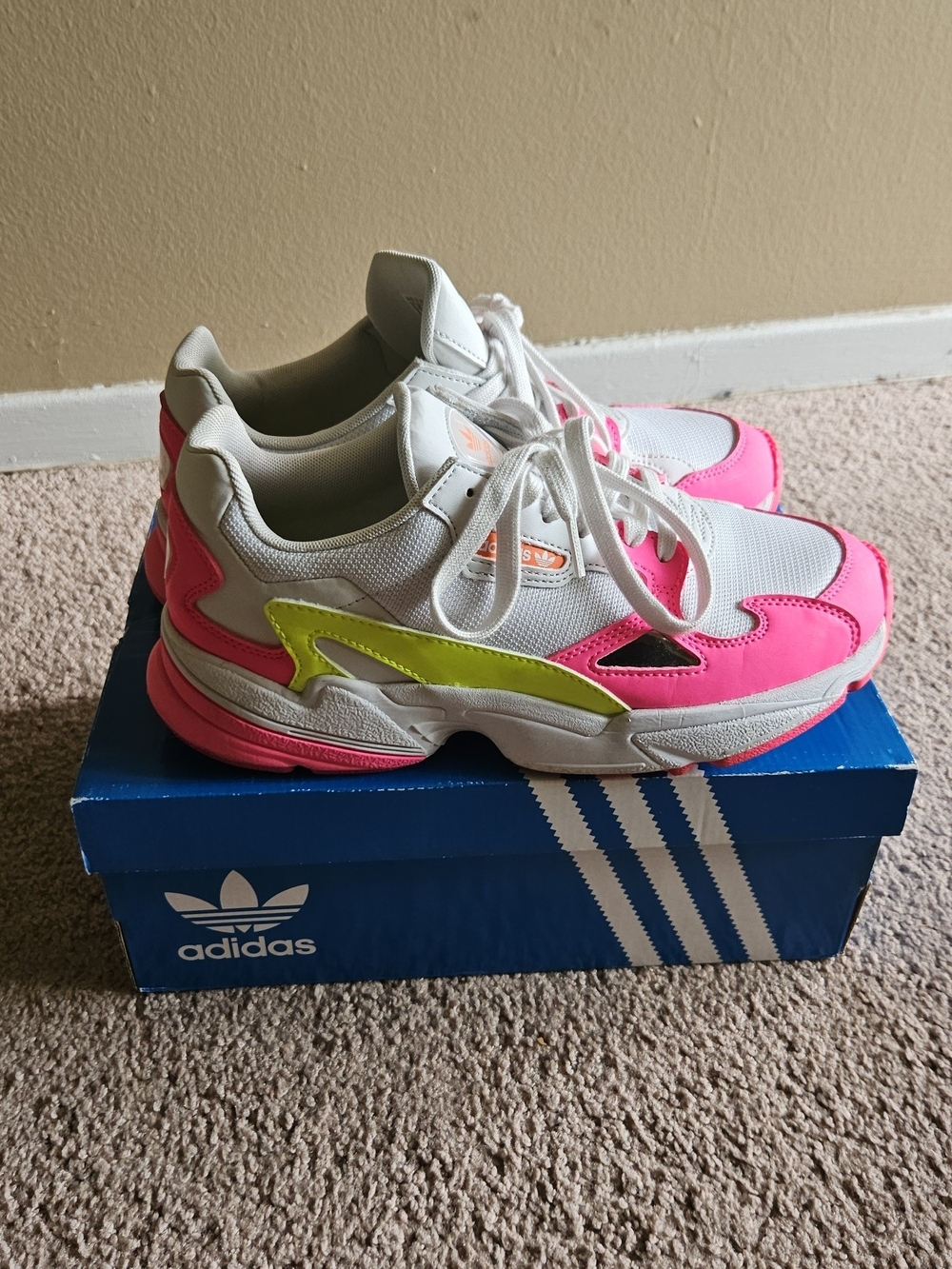 adidas Falcon Sneakers with Hot Pink and Neon Yellow Accents